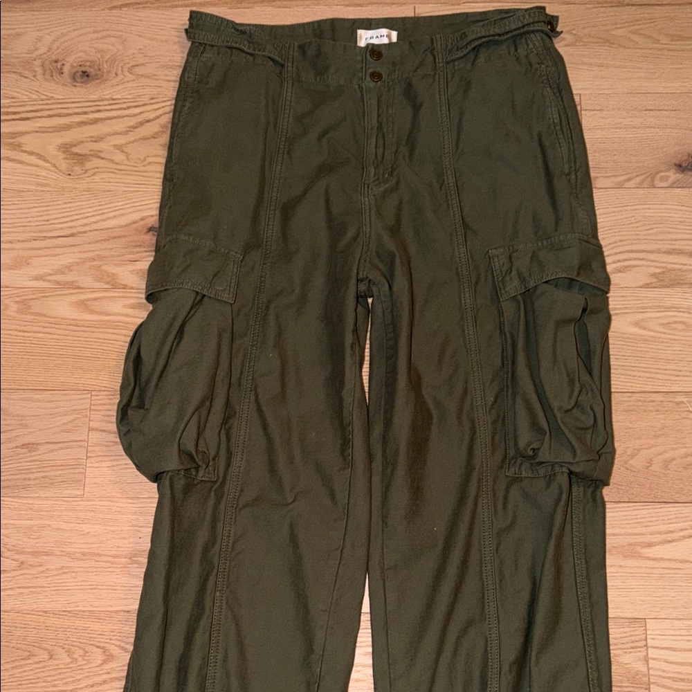 Frame Denim Army Green Cargo Pants utility jeans 32 big pocket boyfriend fit